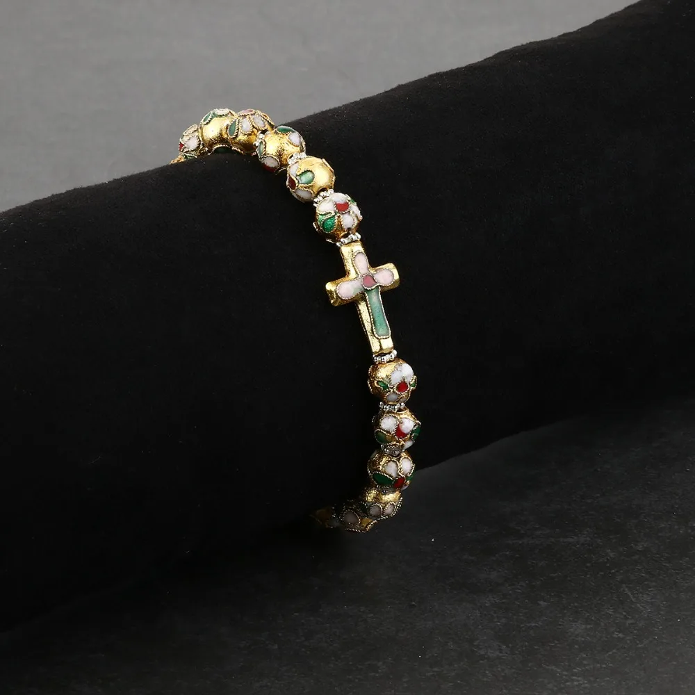 Женский pulseira Шарм перегородчатая четки бусины браслет наручная повязка наручник боком крест браслеты модные украшения для девочек Йога подарок SL067