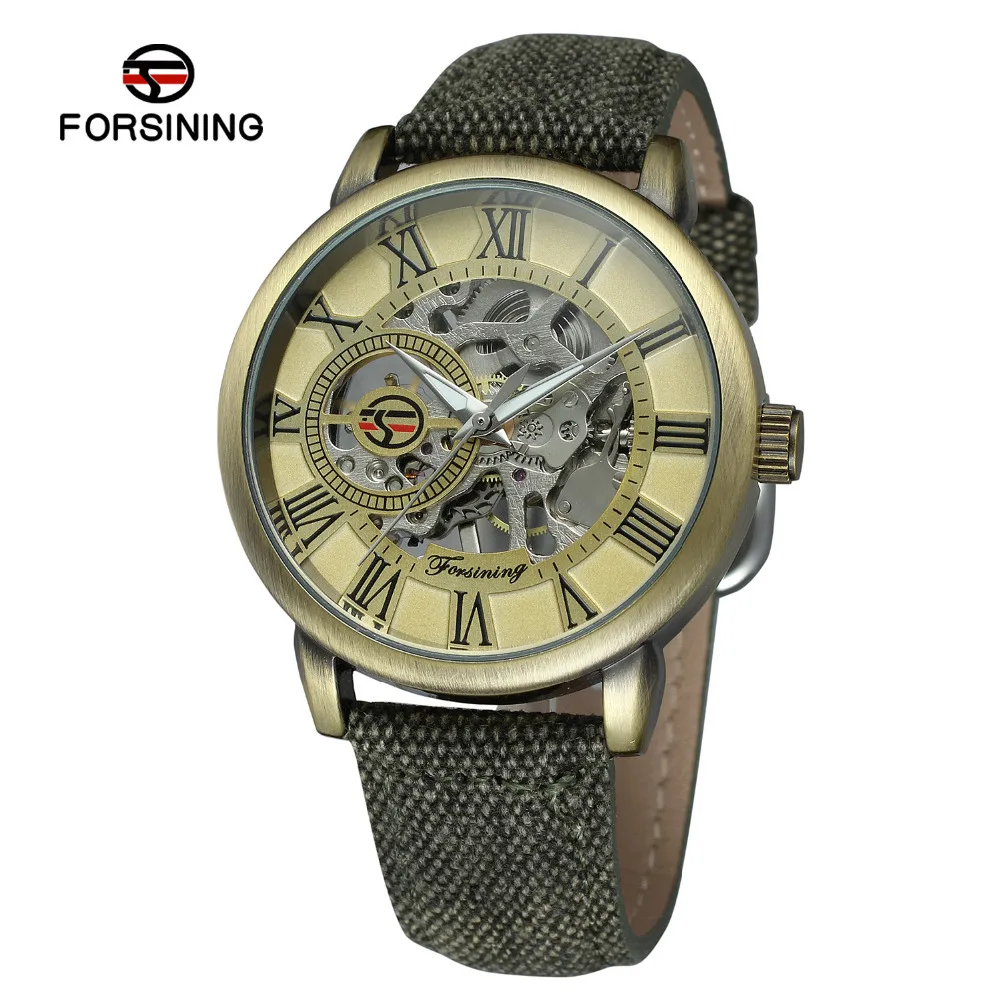 2018 New Arrival Forsining Men Watch Skeleton Mechanical Hand Wind Canvas Strap Stylish Roman Numbers Vogue Wristwatch FSG8099M3