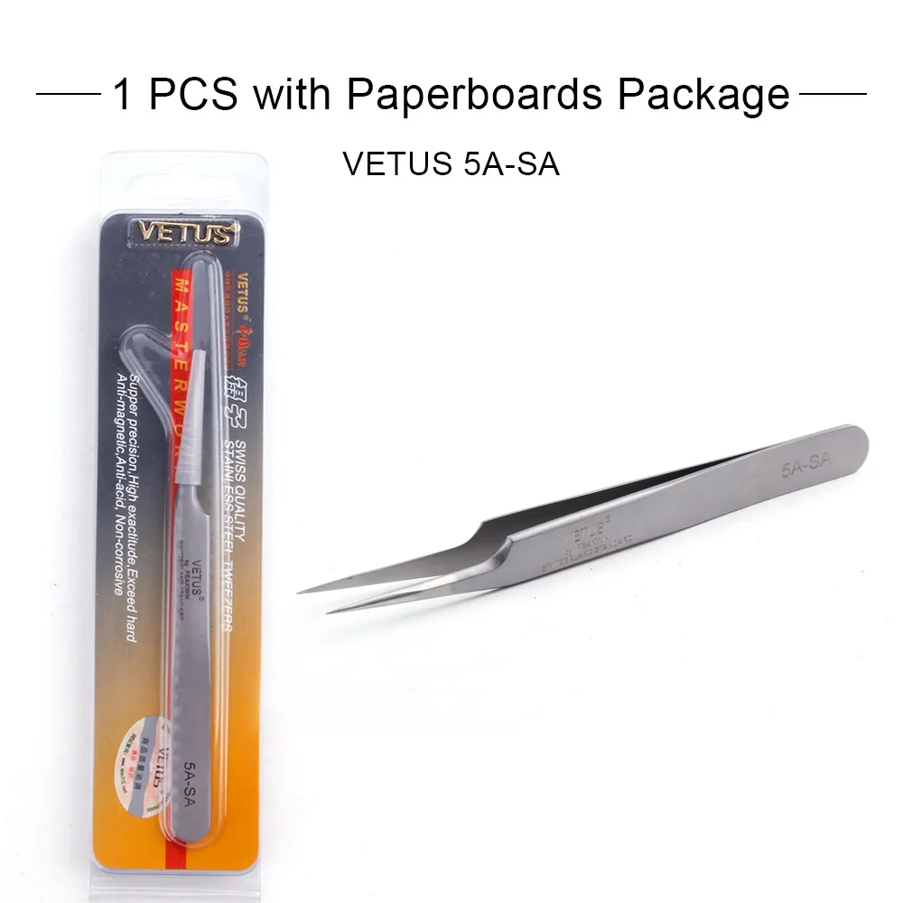 5A-SA Paperboards Пинцет для бровей VETUS 6A-SA из нержавеющей стали, точный Пинцет для наращивания ресниц, пинцет для объема ресниц, щипцы, косметические щипцы - Цвет: 5A-SA Paperboards