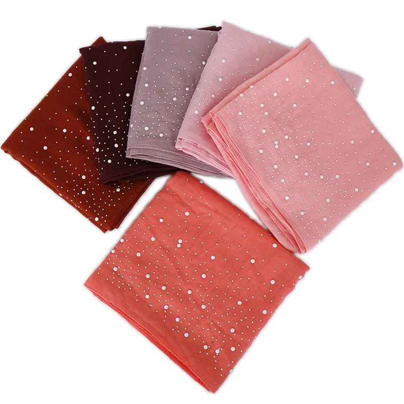 Женский однотонный бисер шарф хиджабы хлопок платки жемчуг шарфы Повязки на