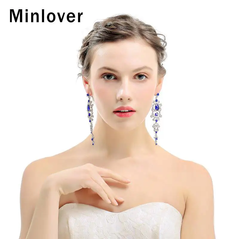Minlover черная хрустальная люстра Винтаж висит длинные серьги для Для женщин со