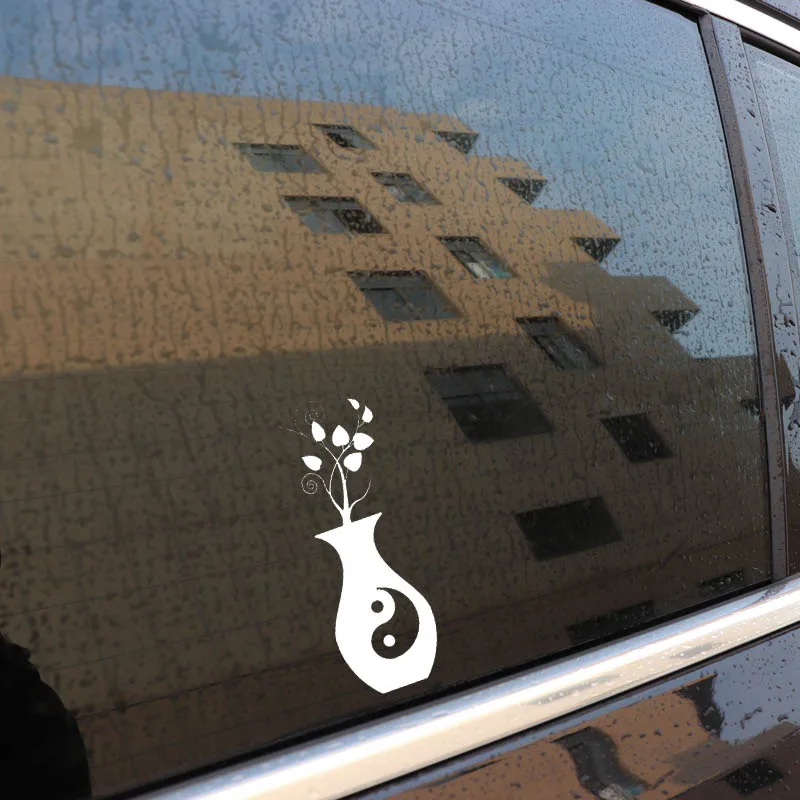 QYPF 7.12CM*17.8CM Vase Yin Yang Ethylene Kihei Silver Auto Sticker Decal C17-00070 | Автомобили и мотоциклы