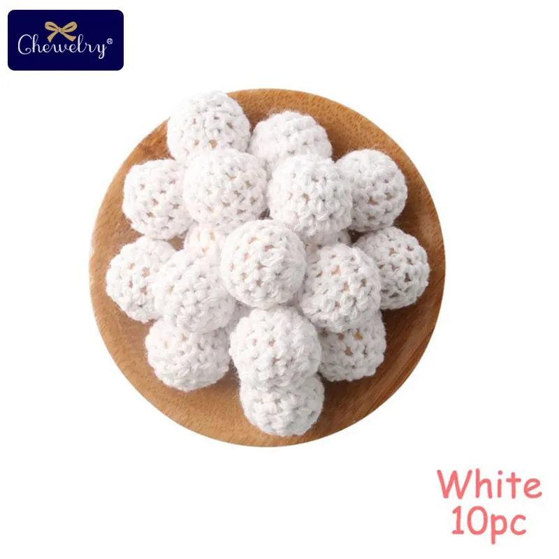 White Crochet Beads 10 шт. круглый деревянный Прорезыватель для зубов крючком жевательные, бусины зуб кормящих Цепочки и ожерелья прорезывания зубов детские бусы Прорезыватель для зубов свободные шарики для детей Товары - Цвет: White Crochet Beads