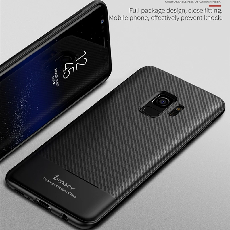 IPAKY Углеродное Волокно ТПУ чехол для Samsung Galaxy S9 ударопрочный Ультратонкий
