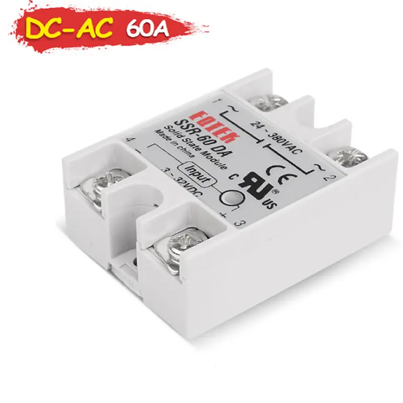 Промышленное твердотельное реле SSR 60DA 3-32 V DC вход и 24-380VAC 60A выходная нагрузка