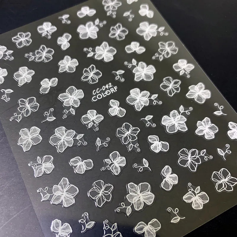 

Newest CC-42-43 White transparent flower 3d nail art sticker nail decal stamping export japan designs rhinestones decorations