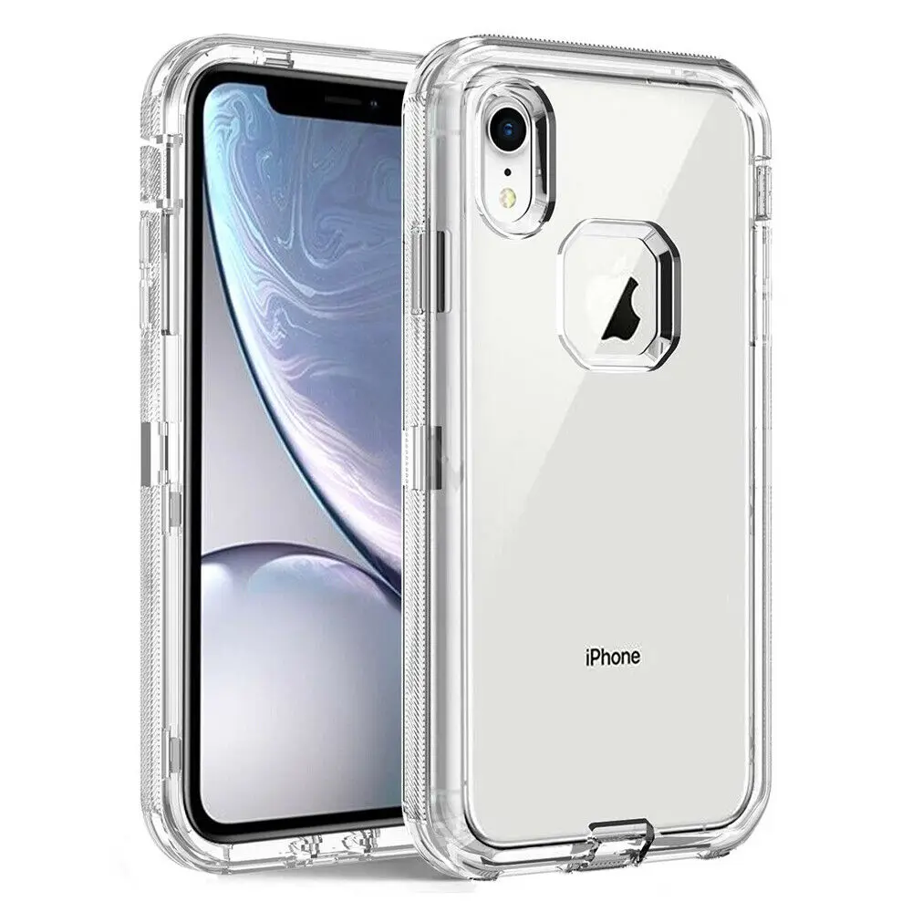 Clear Роскошный тяжелый противоударный защитный чехол 3 в 1 для iPhone X XS Max XR 6 6s 7 8 Plus, прозрачный защитный чехол с кристаллами - Цвет: Clear