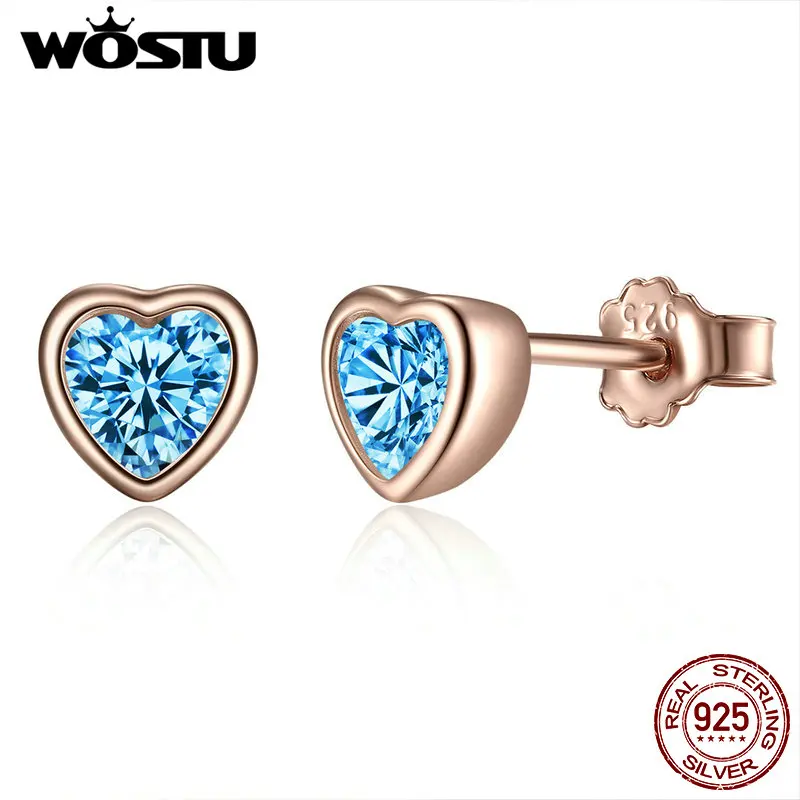 Женские серьги пусеты WOSTU из стерлингового серебра 925 пробы с сердечком модные