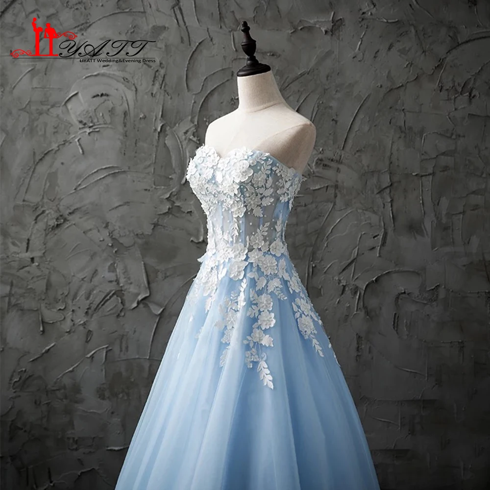 Настоящая фотография 2017 на заказ милое небесно-голубое кружевное платье с
