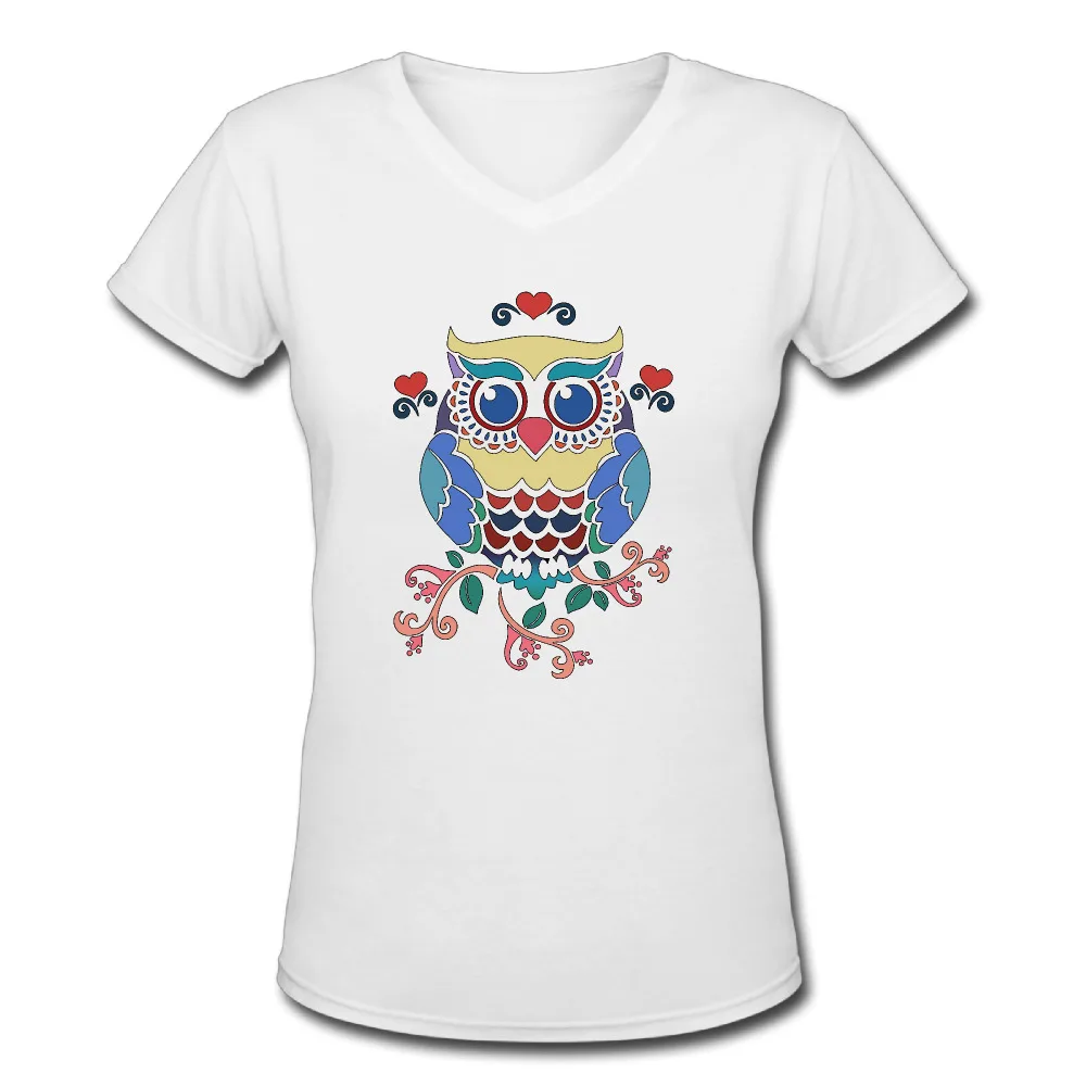 High Quality Owl And Flower T Shirts Women V Neck Short Sleeve t-shirt Cotton Euro Szie Hip Hop Personality Woman Tops Tee | Женская