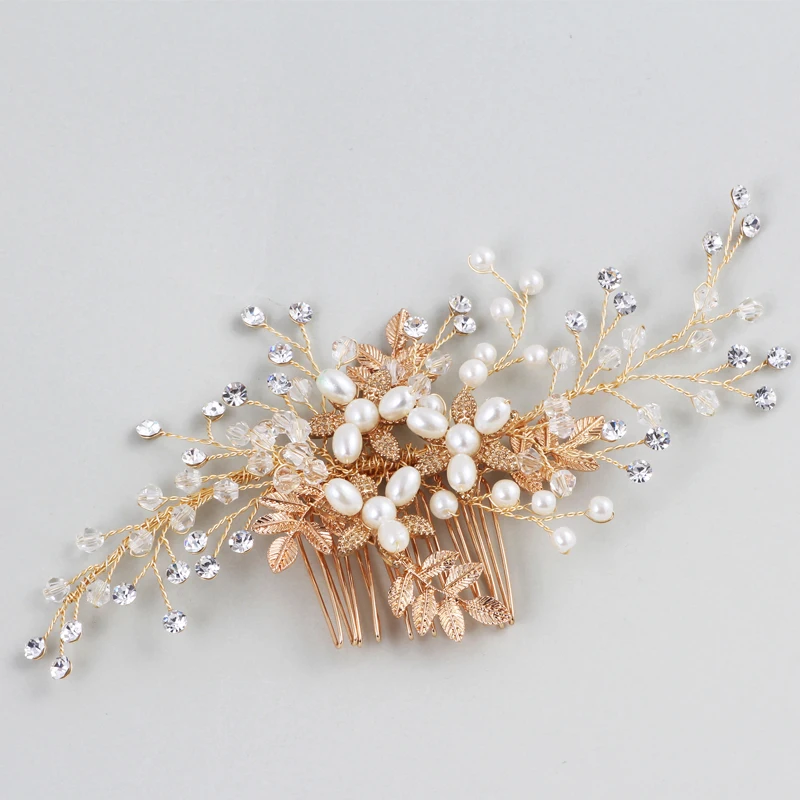 Ручной работы золотой свадебный гребень для волос кристалл украшение