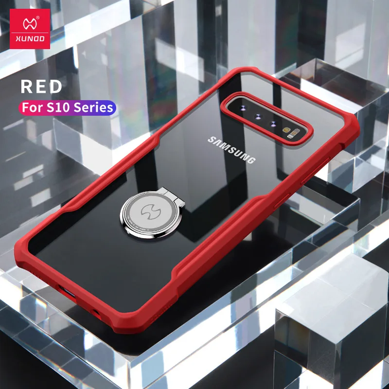 XUNDD противоударный чехол для телефона для samsung Galaxy S10 Lite/e Plus/+ с подушками безопасности бизнес красочный бампер с кольцом-держателем жук - Цвет: Red - with ring
