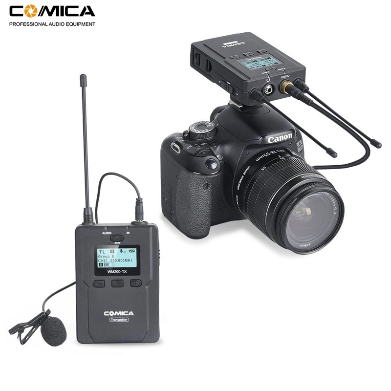 

Comica CVM-WM200C 96-канальный UHF Беспроводной Lavalier отворотом микрофон система для Canon Nikon Sony DSLR камеры, XLR видеокамеры