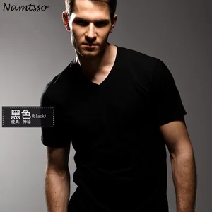 Мужское однотонное нижнее белье из модала, облегающее дышащее нижнее белье с короткими рукавами и V-образным вырезом