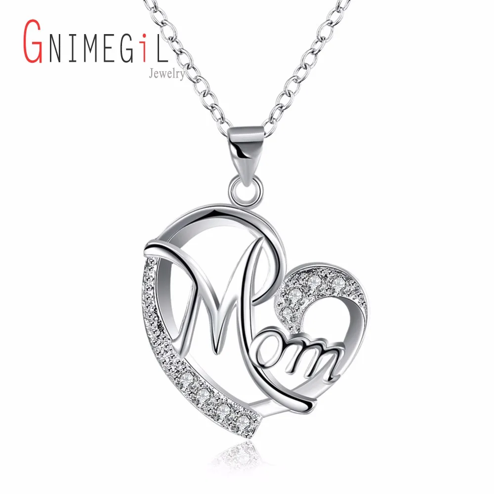 GNIMEGIL модное ожерелье в форме сердца с надписью MOM серебряный цвет AAA CZ камень