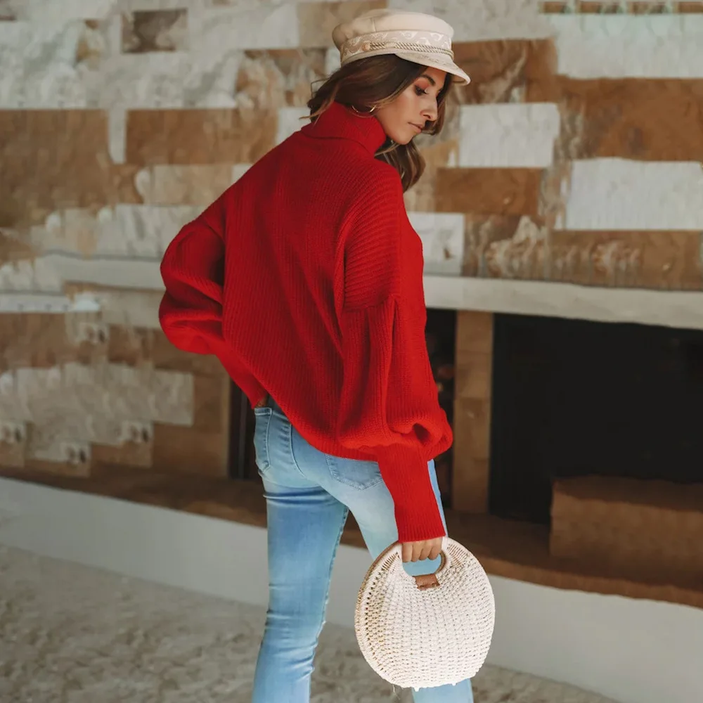 Turtleneck Pullovers Women Casual Loose Sweater Lantern Sleeve Knite Winter Clothes Colorful Jumper Abrigos Mujer Invierno 2019 | Женская