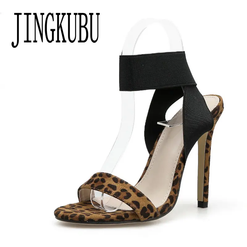 JINGKUBU/Новинка 2019 года женские босоножки высокого качества с леопардовым принтом
