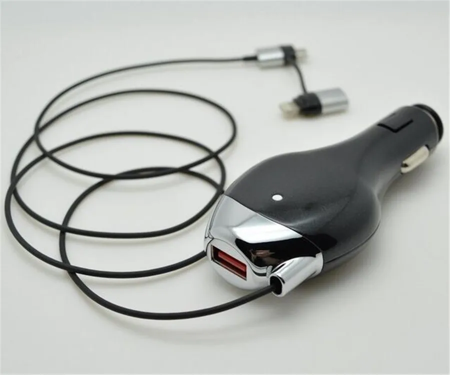 Автомобильное зарядное устройство 2 в 1 Выдвижной зарядный кабель 3 А быстрая