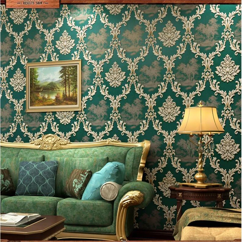 European - style Damascus wallpaper 3d three dimensional non woven living room bedroom TV background |