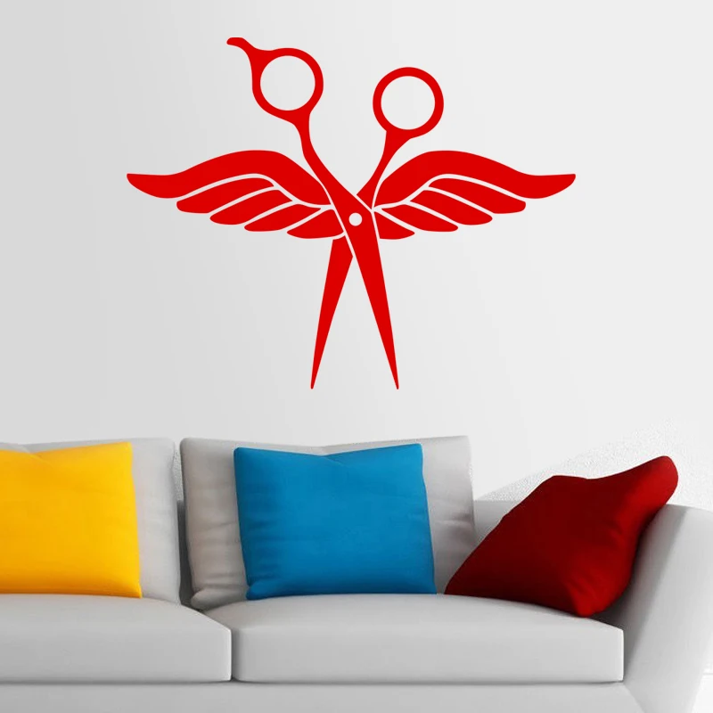 Виниловая наклейка для парикмахерской Крылья ножниц|Наклейки на стену| |