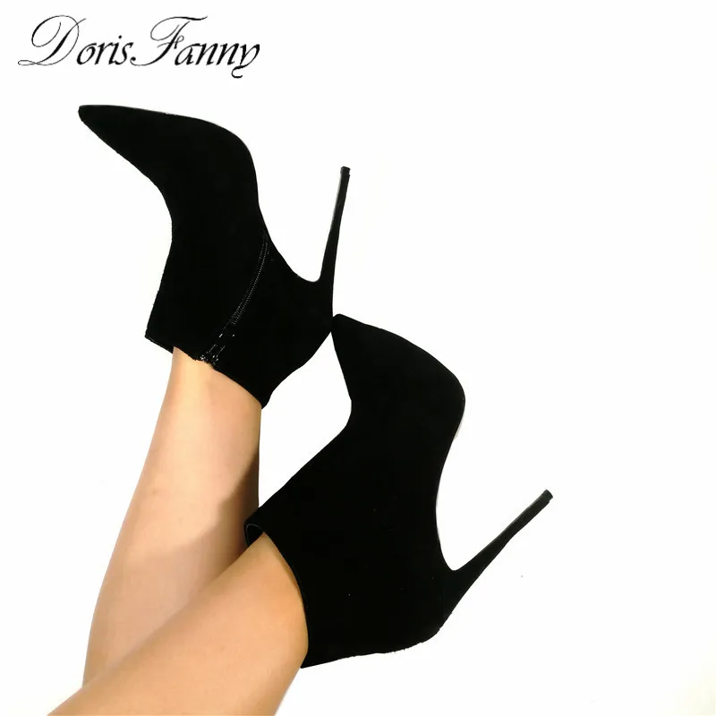 Ботильоны DorisFanny для женщин черные ботинки на высоком каблуке из натуральной кожи