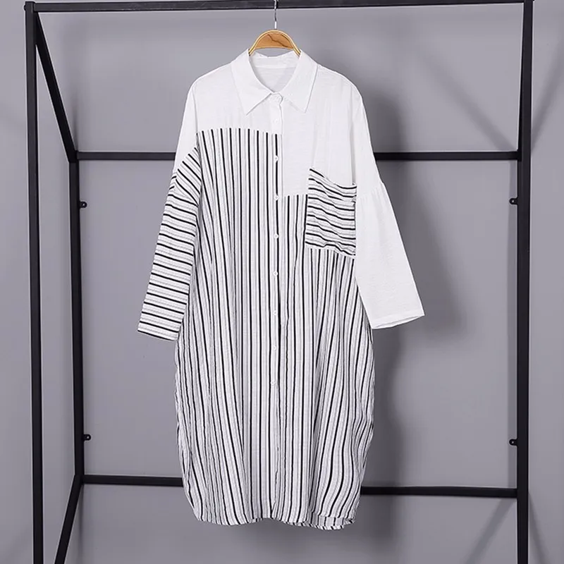 Женское платье рубашка CHICEVER Повседневное в полоску с длинным рукавом большого