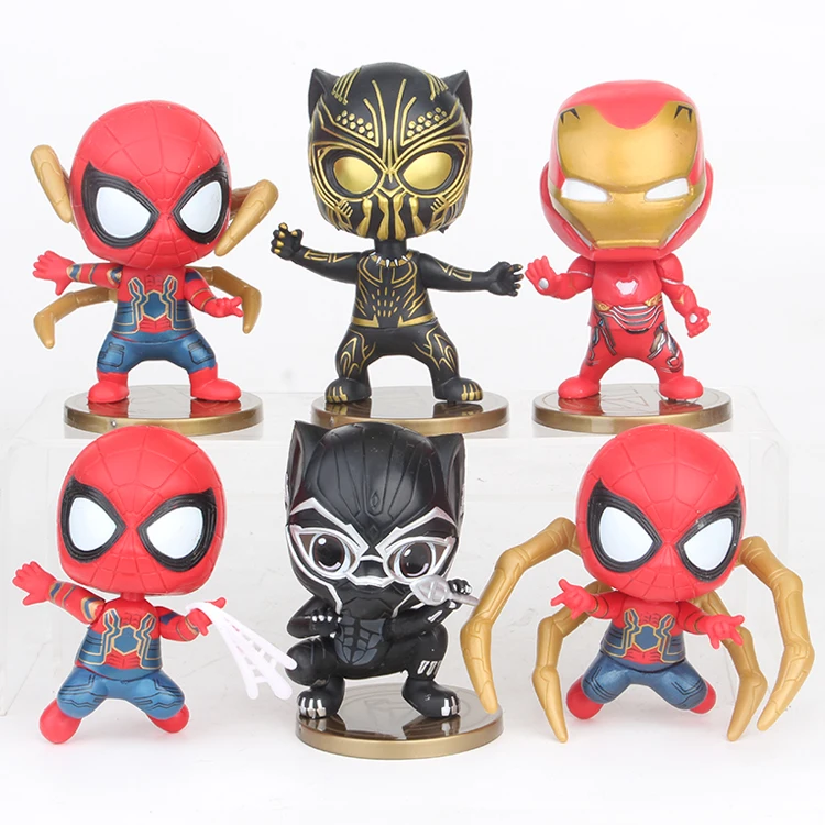 

6pcs/set Marvel Avengers Iron Spiderman Black Panther Ironman Cute Figure Model Collection Toys for Children