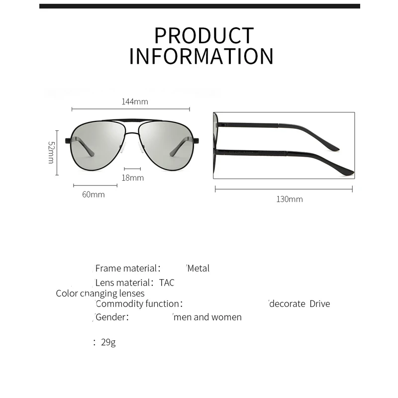 Фотохромные поляризационные мужские солнцезащитные очки BURUITE металлические
