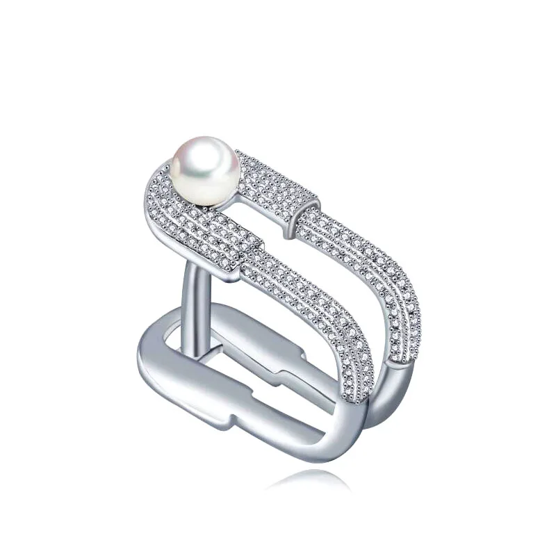 Изысканный белый золотой цвет синтетический жемчуг отверстия кольца для женщин