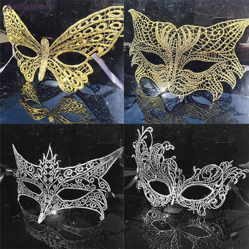 2017 Новый Золото Серебро Кружева Маска Партии Хэллоуин Лицо Маску косплей Маски