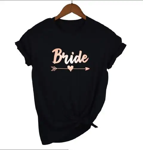 black rosegold BRIDE OKOUFEN девичник вечеринка Свадьба Команда Невесты Футболка невесты отряд "невеста" Женский Топ короткий рукав розовое золото Печать Топы - Цвет: black rosegold BRIDE