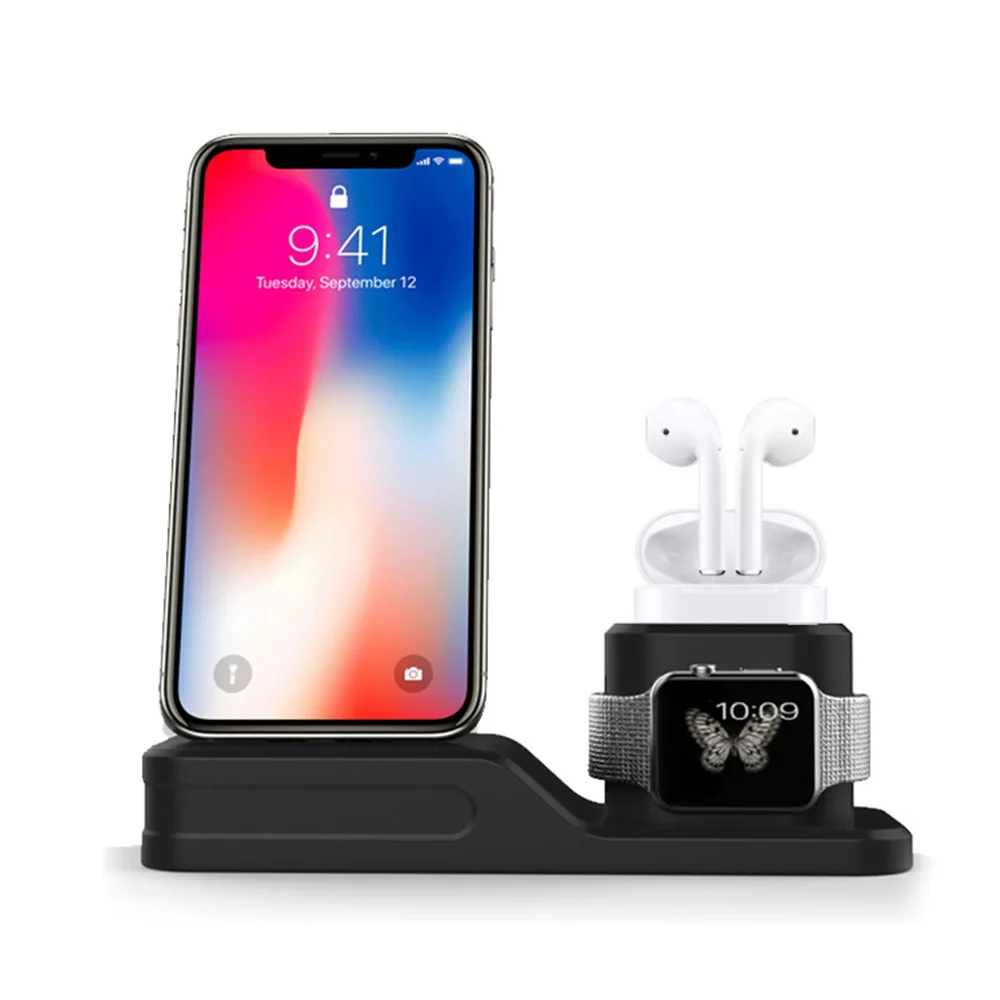 Зарядная док-станция 4 в 1 для Iphone X XR XS MAX 8 7 6 зарядная док-станция силиконовая док-станция для Apple Watch Airpods 2 3 4