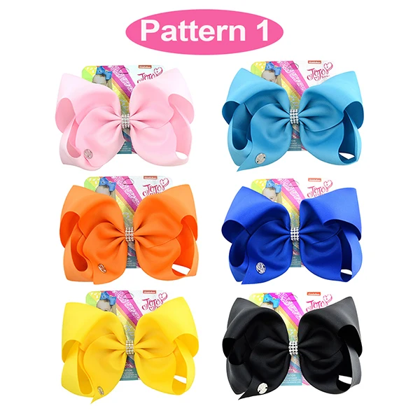 Pattern1 " Jumbo JOJO твердые девушки Луки для волос Стразы Grosgrain ленты Hairbows бутик клип головной убор бант Детские аксессуары для волос - Цвет: Pattern1