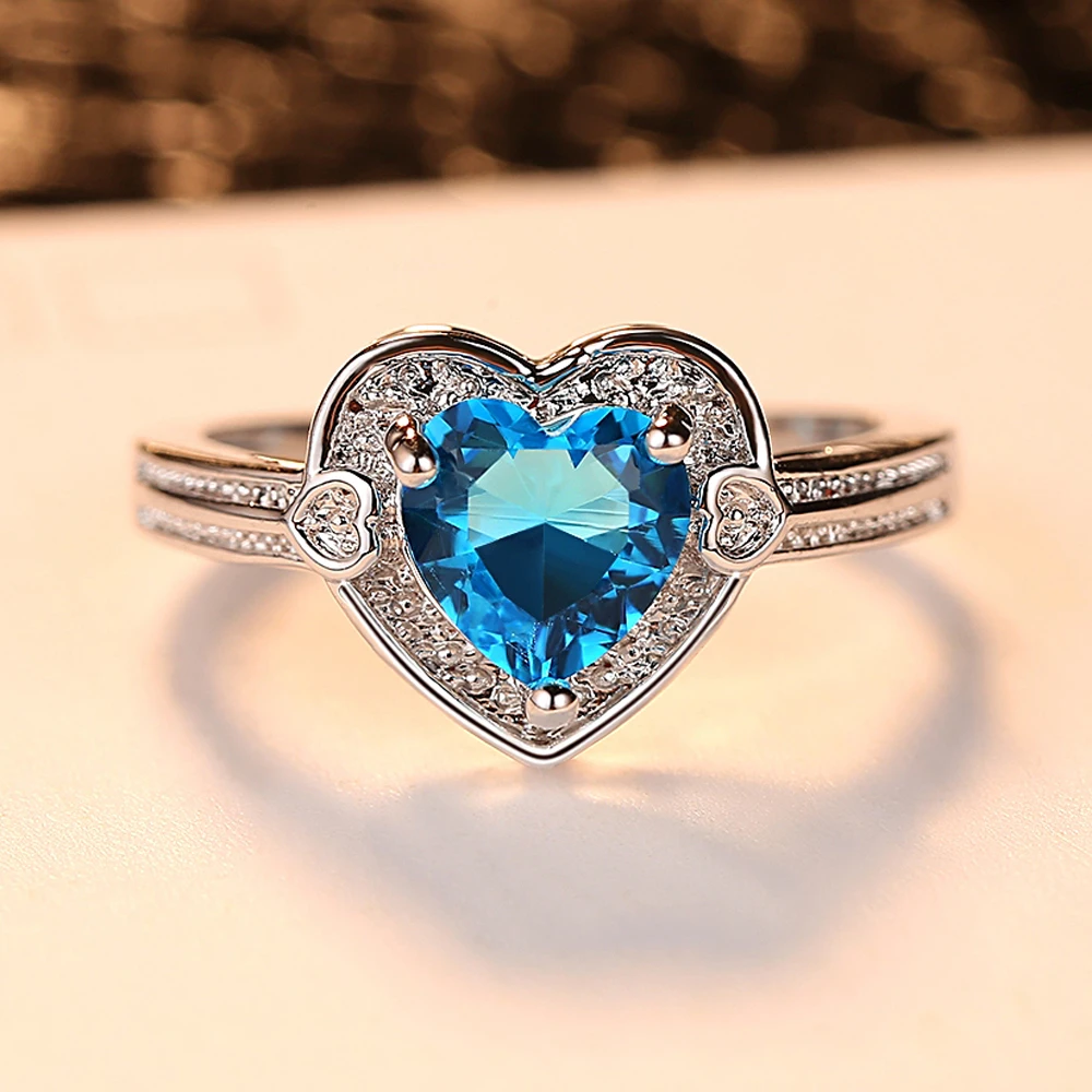 Silver Ring silver 925 Fashion jewelry gift for woman sky blue heart QKWPJJEM | Украшения и аксессуары