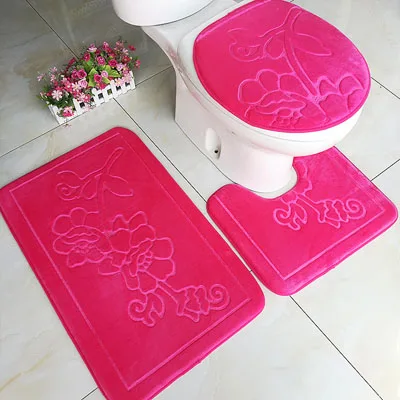 hot pink 3 шт./компл. полосатый 3D для ванной на нескользящей подошве коврики для туалета Набор ковриков мягкие абсорбирующие Ванная комната ковролин для унитаза крышка Накладка на унитаз - Цвет: hot pink