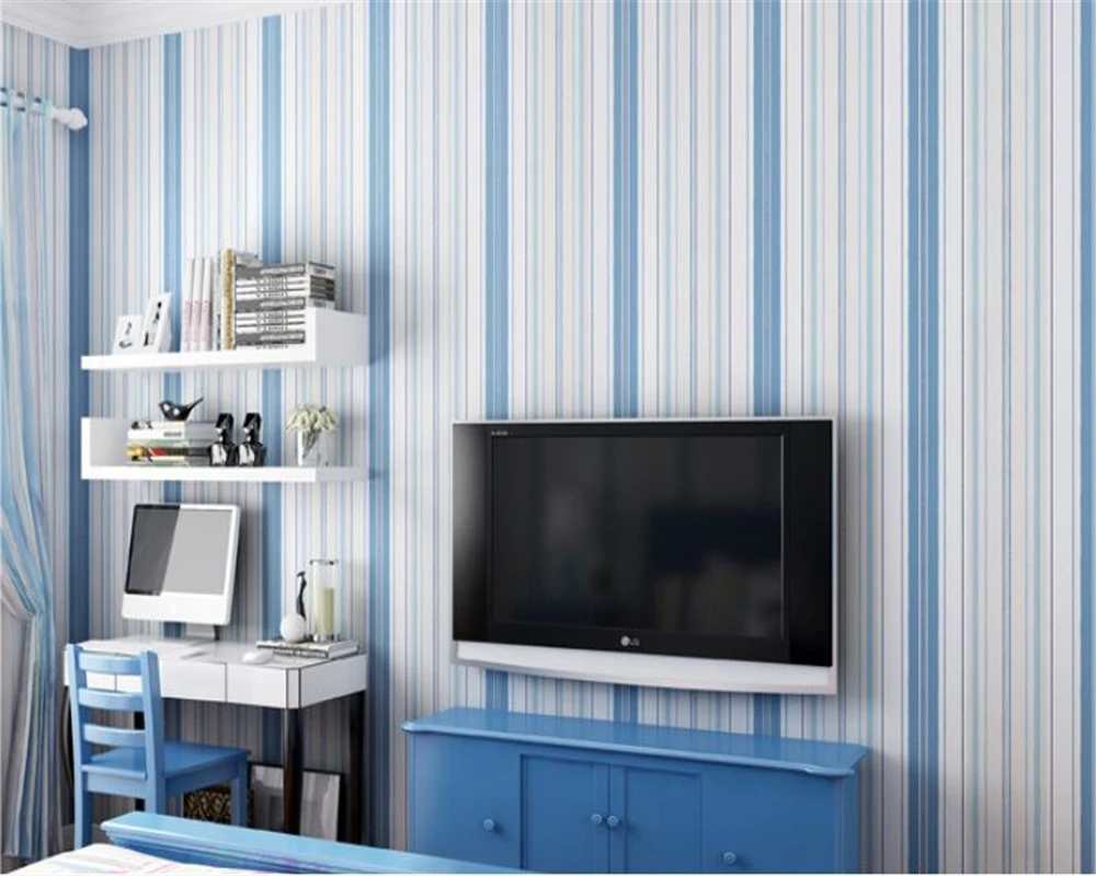 

beibehang Mediterranean blue stripes children's room bedroom wallpaper modern minimalist vertical lines wallpaper for walls 3 d