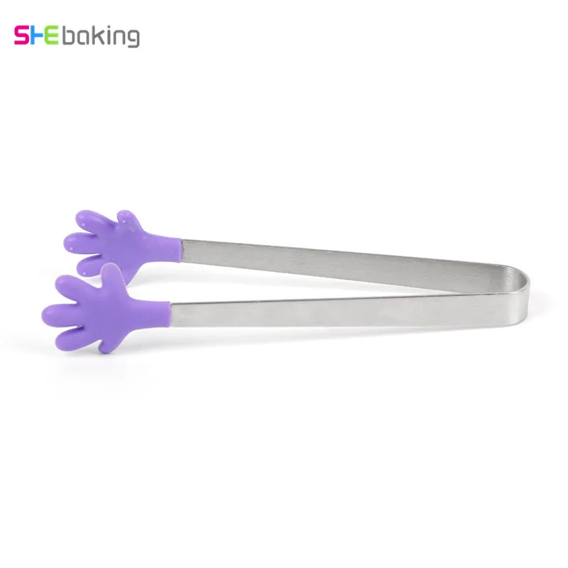 1pc purple Shebaking 1 шт./2 шт. нержавеющая сталь пищевой зажим силиконовые ручные щипцы салат из овощей и фруктов торт ледяные конфеты клип кухонный гаджет посуда - Цвет: 1pc purple