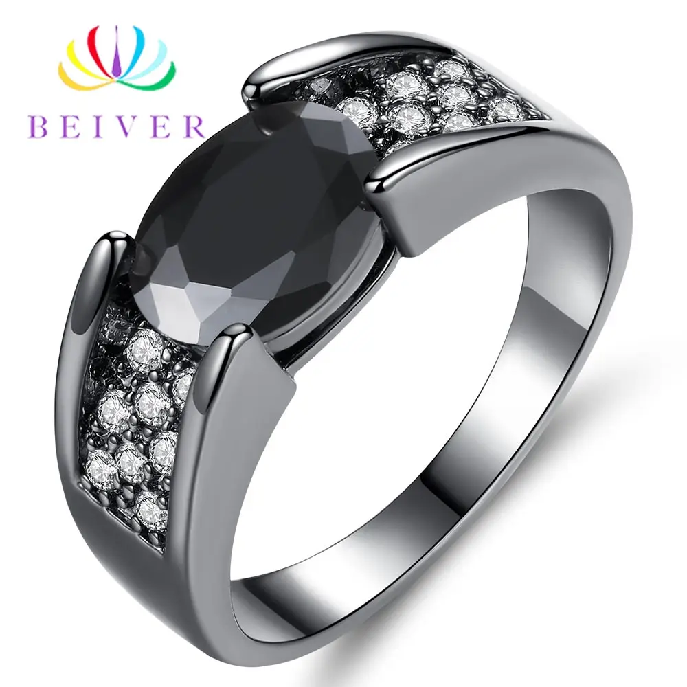 Black Beiver изысканный черный овальный Циркон Кольца для женщин микро проложить прозрачный кристалл черный золотой цвет обручальные кольца ювелирные изделия Прямая поставка - Цвет основного камня: Black