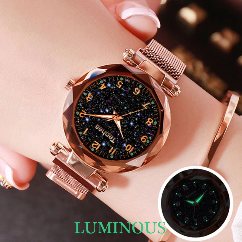 Светящийся женский браслет наручные часы для дам платье звездное небо роскошные