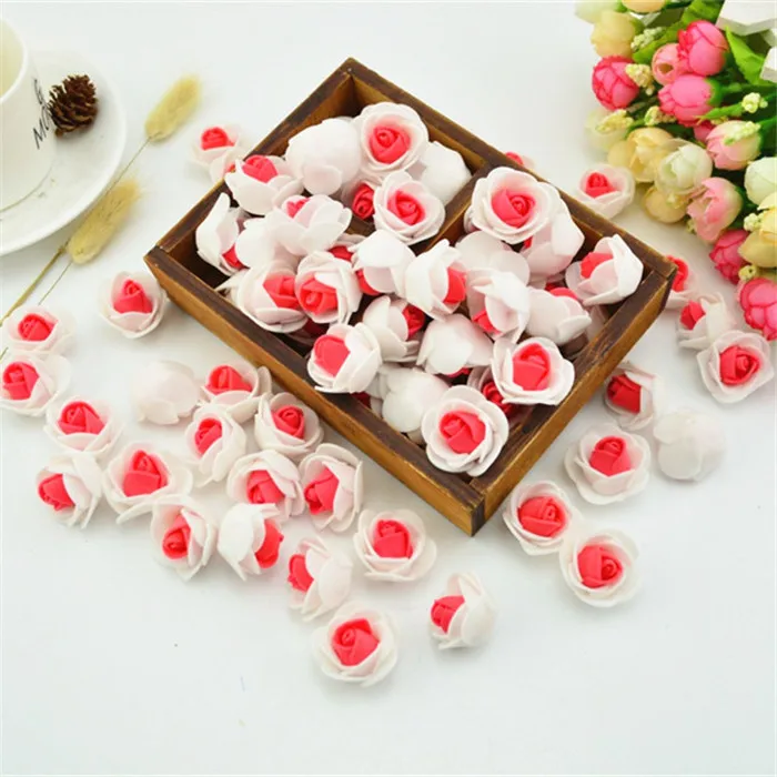 A16 White Red 20 шт. розовый цветок ручной работы с головой розы, Дешевые Свадебные украшения, сделай сам, венок, рукоделие, Подарочная коробка, скрапбукинг, искусственный цветок - Цвет: A16 White Red