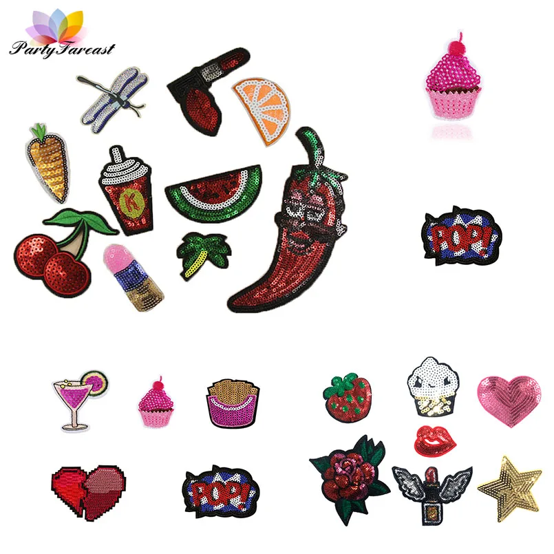 PF аппликация с пайетками Пластыри фруктов в полоску термо-наклейки Вышивка патч