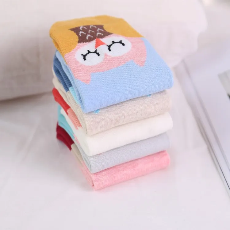 Летние женские хлопковые носки с рисунком Совы Kawaii милые однотонные удобные