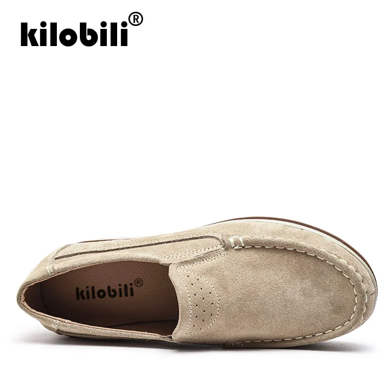 Kilobili 2019 Весна Женские туфли лодочки обувь кроссовки на танкетке кожаные