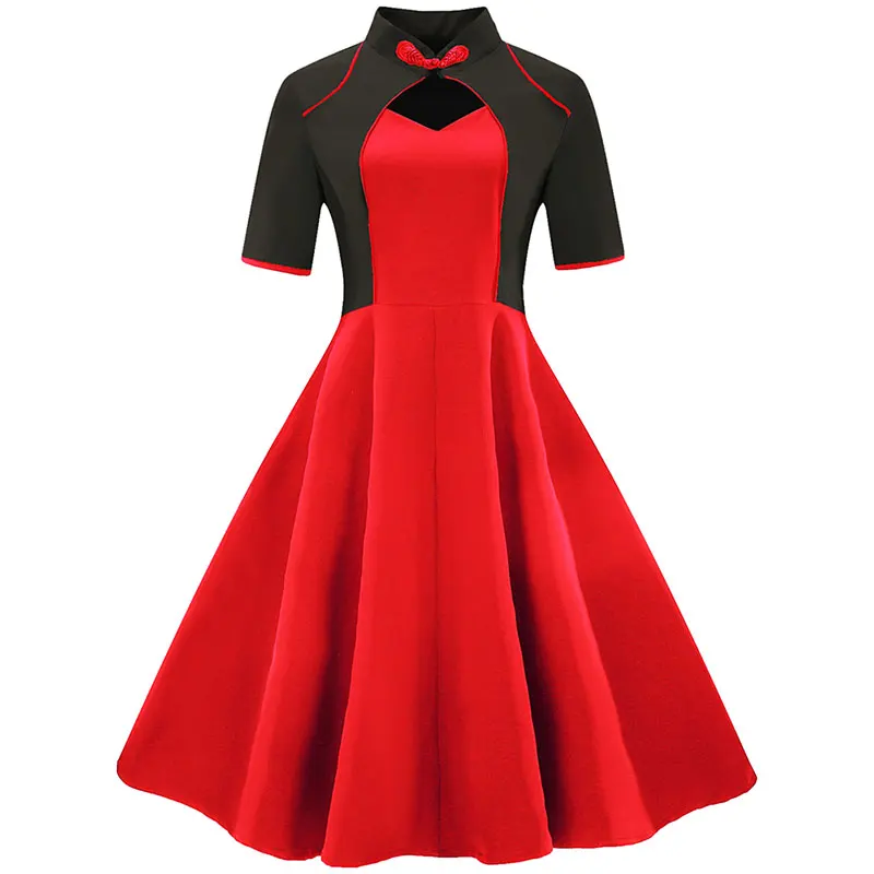 WLLW Для женщин Винтаж коктейльное свободное платье 1950 S короткий рукав Hollowed