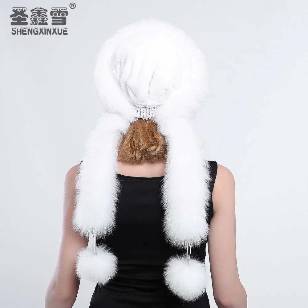 2018 натуральный мех Женская модная зимняя меховая шапка Кожаная Шапка Ms. Rabbit лисы