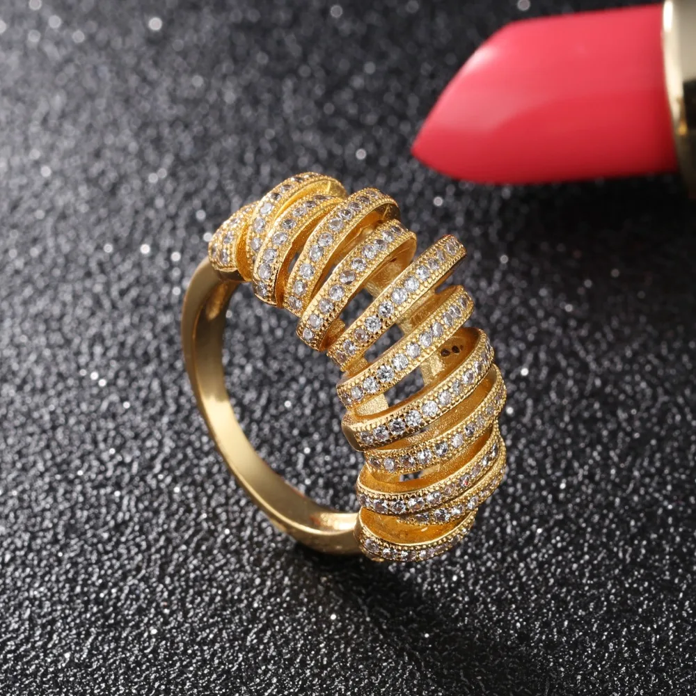 Любовь судьба Уникальный Hollow Асимметричная Полу-Круг Дизайн Палец Кольца Золото