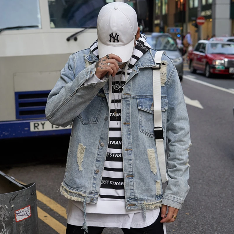 AELFRIC модные джинсы синие бейсбольные куртки рваные с буквенным принтом 2018 весна