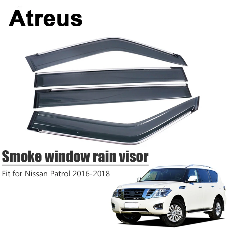 

Atreus 4pcs For Nissan Patrol 2016 2017 2018 Car Accessories Door Smoke Window Sun Rain Visor Wind Deflectors Guard Shield Cover