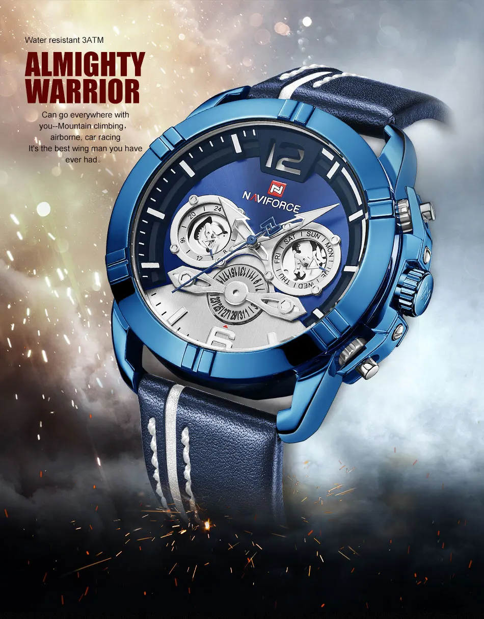 NAVIFORCE мужские часы Топ бренд Роскошные модные мужские кожаные водонепроницаемые кварцевые часы мужские спортивные аналоговые часы Relogio Masculino
