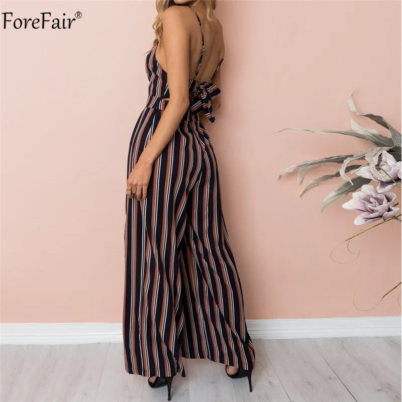 ForeFair цветочный принт женский комбинезон летние полосатые боди Женский розовый комбинезон с широкими штанинами Длинные Комбинезоны Boho повседневные пляжные с v-образным вырезом